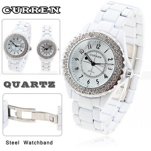 Jollynova Men's White Stainless Steel Waterproof Rhinestone Watch (White 4.5cm Dial) - CUR084